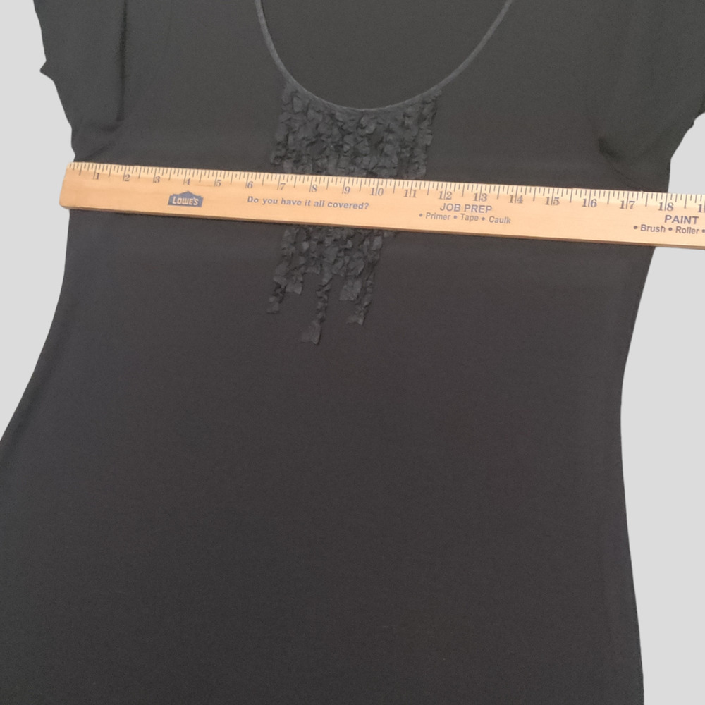 Eileen Fisher Dress Sz Small Viscose Stretch Jersey Knit Ruffle Neck 3/4 Sleeve - Picture 7 of 13
